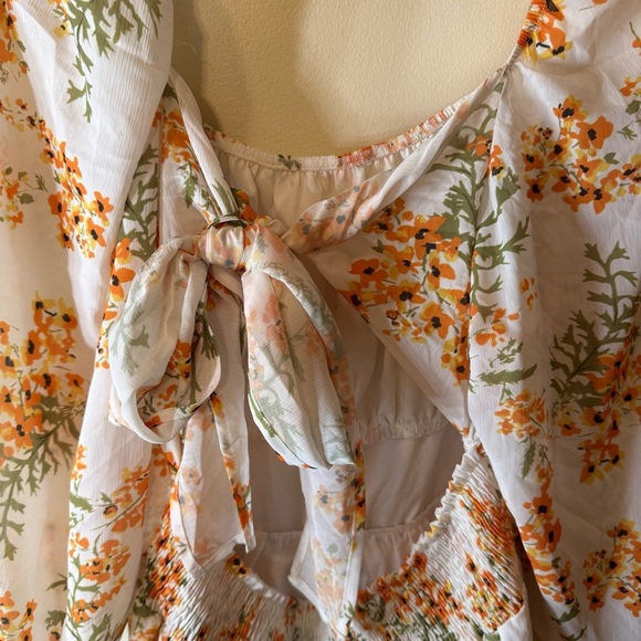 Orange and White Floral Scoop Neck Sundress - Picture 3 of 7